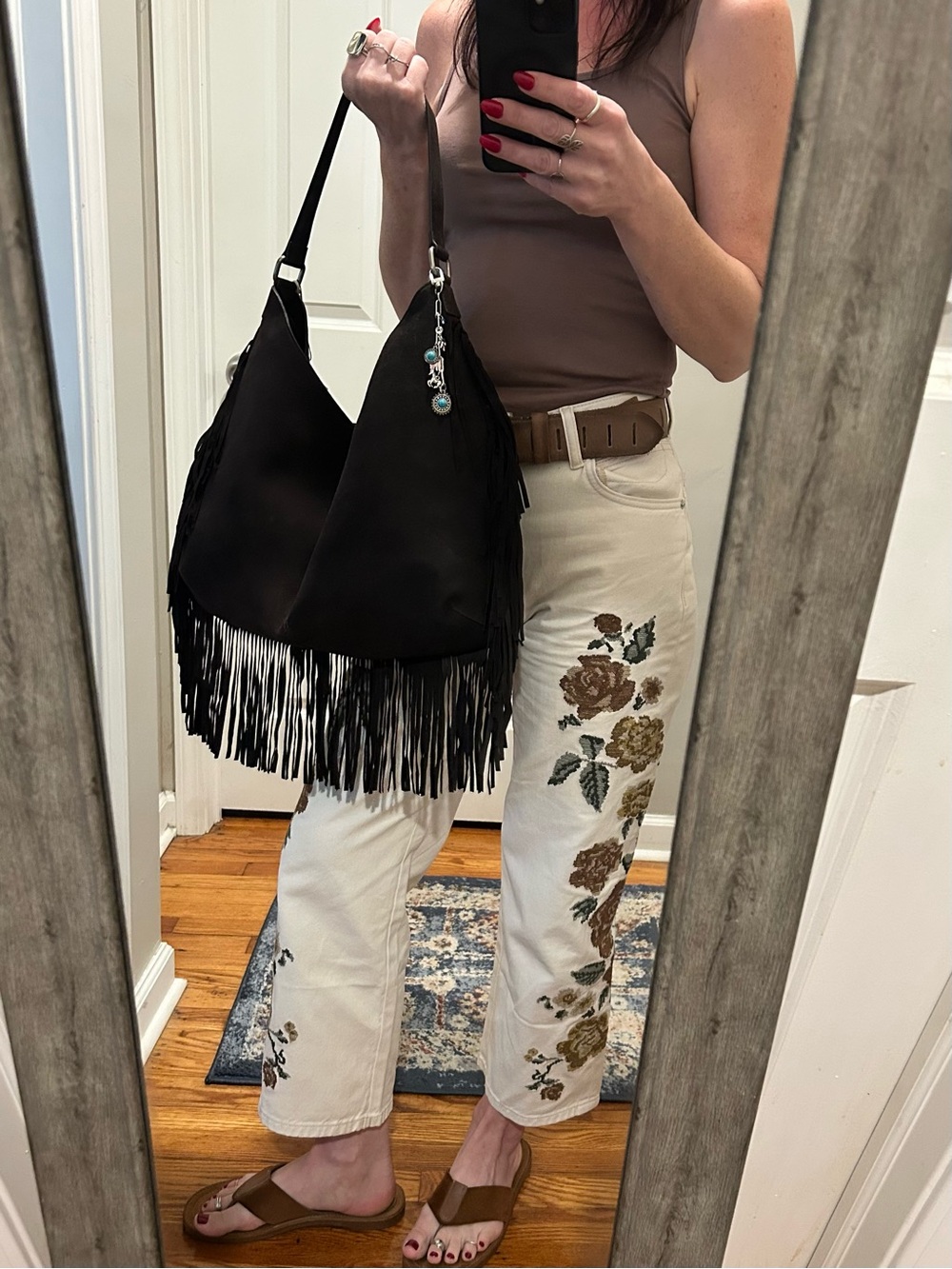 NWT Free People Finn Suede Fringe Shoulder Bag w/ Included Bag Charm - Picture 8 of 16